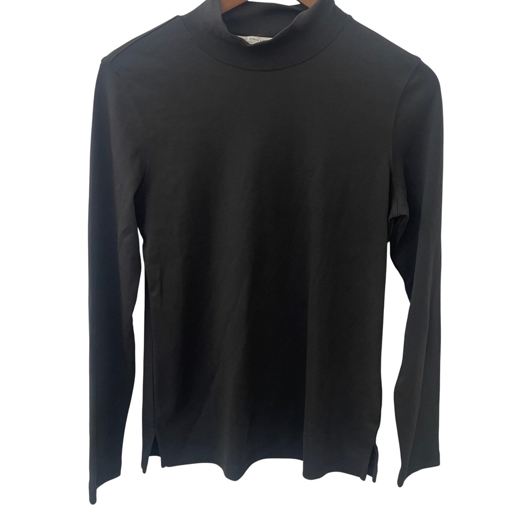 Peruvian Connection Women's Black Pima Cotton Mock Neck Long Sleeve ‎ Size S